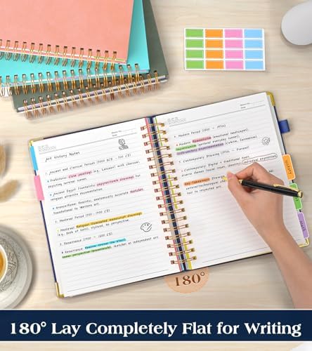 Spiral Notebook Journal with Removable Dividers Tabs, 300 Pages Hardcover Leather 5 Subject College Ruled Notebook, 6.1"x8.2" Large A5 Lined Journal for Women Men Spiral Notebook for Work School,Navy
