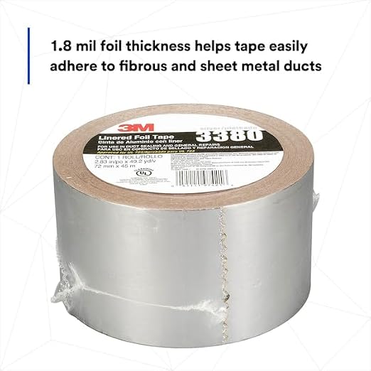 3M Aluminum Foil Tape 3380, Silver, 72 mm x 45 m, 3.25 mil, 1 Roll