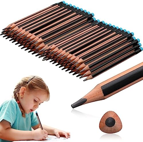 Seajan 96 Pcs 2b Jumbo Pencils, Big, Fat, Thick, Triangular Grip 7 Inch Large Pencils Refill with Eraser for Beginners Office Christmas Gifts(Black)