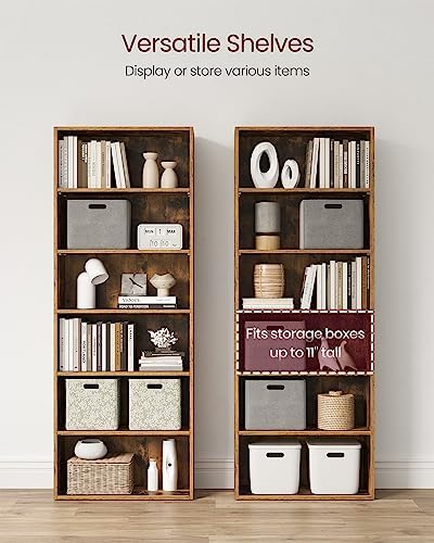 VASAGLE Set of 2 6-Tier Open Bookshelves, Adjustable Storage Shelves