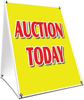A-Frame Sidewalk Auction Today Sign with Graphics On Each Side | 18" X 24" Print Size