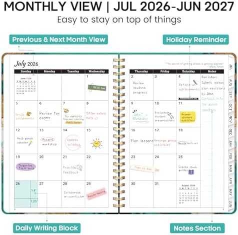 Planner 2026-2027, Weekly & Monthly Academic Calendar, Jul 2026 – Jun 2027