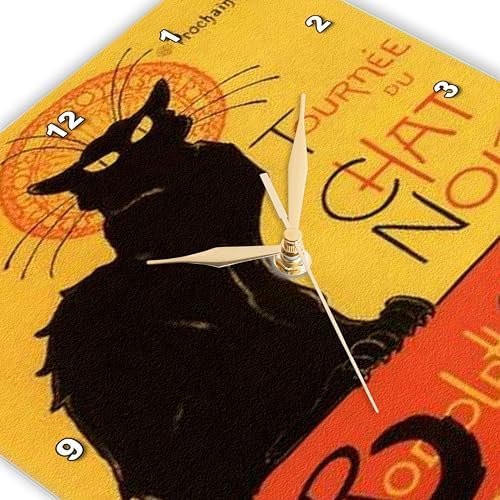 3dRose DPP_46907_1 Le Chat Noir Advertising, Art Nouveau, Black Cat, Cat, Cats, Chat Noir, Le Chat Wall Clock, 10 by 10-Inch