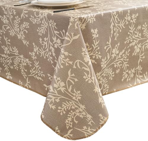 LIBERECOO Vinyl Tablecloth with Flannel Backing –Indigo Botanical Charm, Waterproof, Wipeable, Durable Table Cover – 4 Colors
