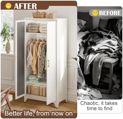 SteeLoong 71”Armoire Wardrobe Close,White Wardrobe Cabinet with Mirror Door