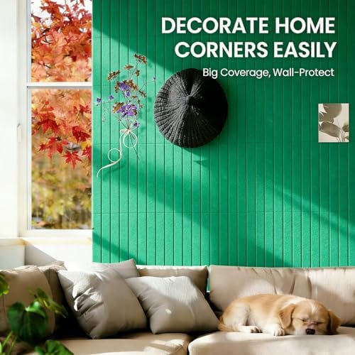 Large Felt Bulletin Board Cork Board Alternative with Safe Removable Adhesive Tabs, Wall Bulletin Board for Home Office Classroom Pin Board (Gemstone Green, Fine-Stripe 6-Pack)