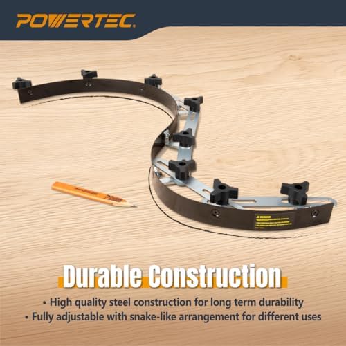 POWERTEC Flexible Curve Template Ruler 37", Wood Curve, Woodworking Profiling Strip, Template Tool Metal Steel, Durable Bendable Segmented Professional Contour with Knobs & Locking Mechanism - 71056