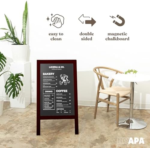 Ilyapa A-Frame Chalkboard Sidewalk Sign, 40x20 Inch - Mahogany, Sturdy