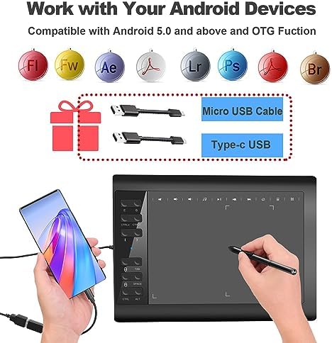 Graphics Drawing Tablet,10x6 inch Digital Writing Tablet with 8192 Levels Stylus for PC/Mac/Android 5.0 and Above with OTG Function for Drawing and Online Teaching