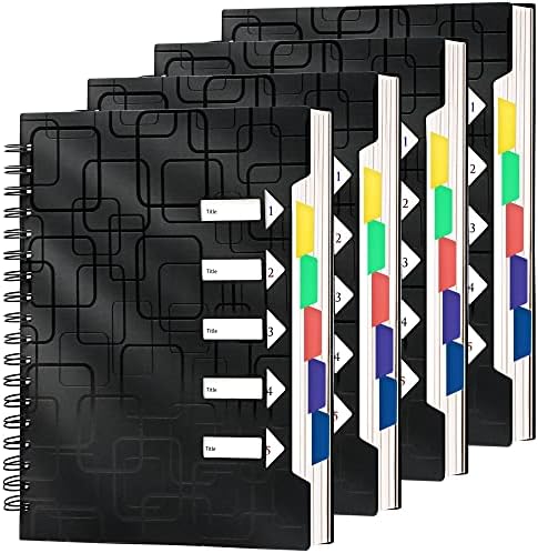 CAGIE 5 Subject Notebook with Dividers, 5x7, Black, 4 Pack