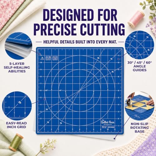 The Quilted Bear 18" x 18" Rotating Self-Healing Cutting Mat, Blue