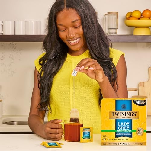 Twinings Decaffeinated Lady Grey Black Tea Individually Wrapped Bags, 100 Count (Pack of 1), Orange Peel & Lemon Peel, Fresh and Uplifting, Caffeinated, Enjoy Hot or Iced, 100 Teabags