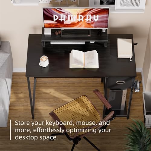 Pamray 39 Inch Small Computer Desk with Monitor Stand and Drawer for Gaming