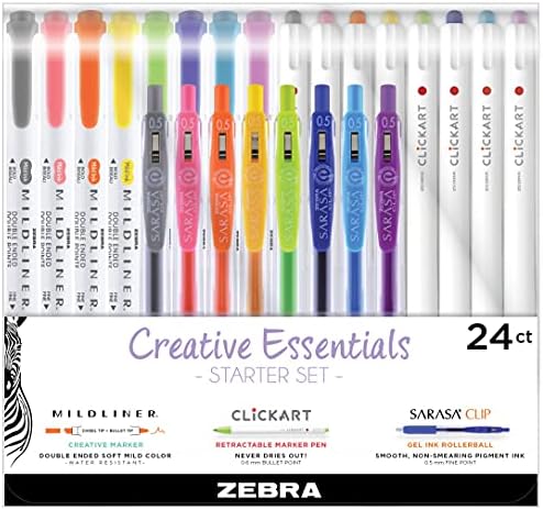 Zebra Pen Creative Essentials, MILDLINER, CLiCKART & SARASA, Assorted, 24Pk