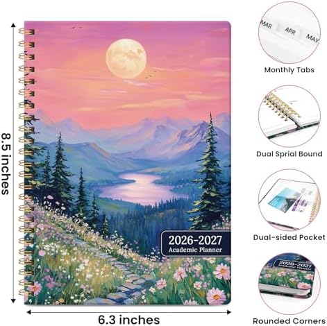 Planner 2026-2027, A5 (6.3" x 8.5") Hardcover Weekly & Monthly Planner July 2026 - June 2027 with Monthly Tabs, Academic Planner for School, Work and Office, Lavender Horizon