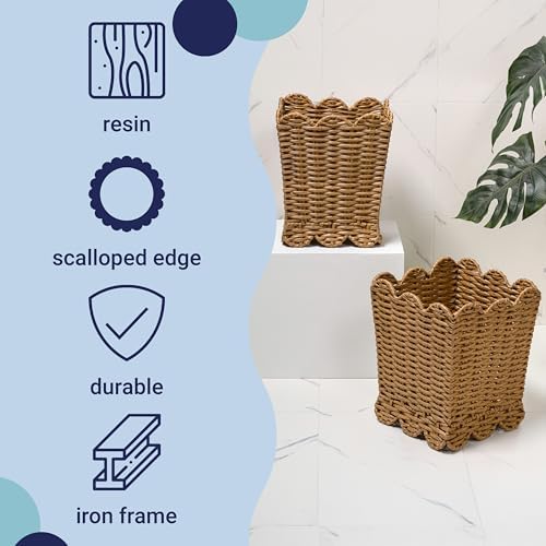 happimess Silas 3.3 Gal Square Wicker Resin Wastebasket, Natural, Set of 2