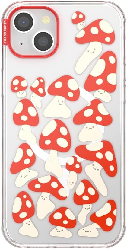 PopSockets iPhone 14 Plus Case with MagSafe, Phone Case for iPhone 14 Plus, Grip Sold Separately, Wireless Charging Compatible - Red Shrooms