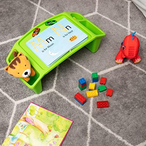Mind Reader Kids Lap Desk, Portable Activity Tray with Side Storage, Stackable Plastic Desk for Drawing, Snacks, Study, Set of 2, Green