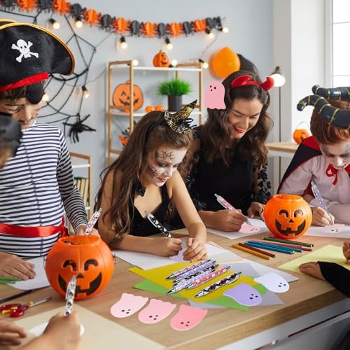 JarThenaAMCS 60Pcs Halloween Stationery Set White Pink Purple Ghost Sticky Note Pads with Boo Ghost Ballpoint Writing Pens for Office Classroom Party Favors Supplies