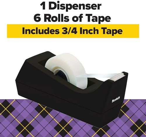Scotch Gift Wrap Tape with Scotch Desktop Dispenser, 6 Rolls of 3/4" x 1000" Each Plus 1 Desktop Tape Dispenser