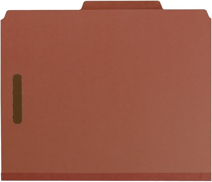 Smead 100% Recycled Pressboard Classification File Folder, 2 Dividers, 2" Expansion, Letter Size, Red, 10 per Box (14024)