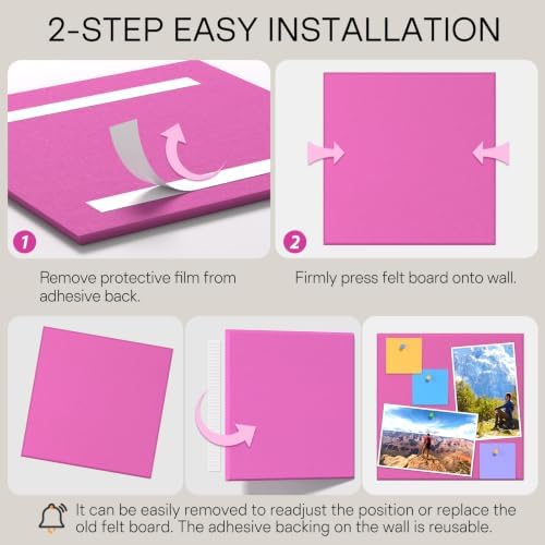 MaxGear Felt Bulletin Board 36" x 24", Rose Pink Felt Wall Tiles Push Pins