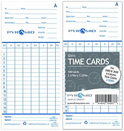 Pyramid Time Systems - Authentic Time Cards (42415PK3) - 300 Cards