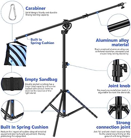 Neewer 2-in-1 Photography Light Stand, Aluminum Alloy 9.7ft Heavy Duty Tripod Stand with 3.8ft Boom Arm and Empty Sandbag for Video Light, Strobe, Reflector, Softbox for Studio Photo Video Shooting