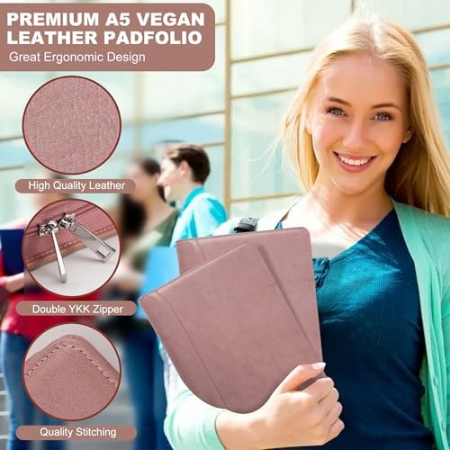 KISSKI Personalized Pink Portfolio for Women, Free Logo Custom, A5 Planner Binder 6 Ring Padfolio Organizer Folio, Engraved Gifts for Mom, Grandmam, Wife, Daughter, Handmade Customized Gifts