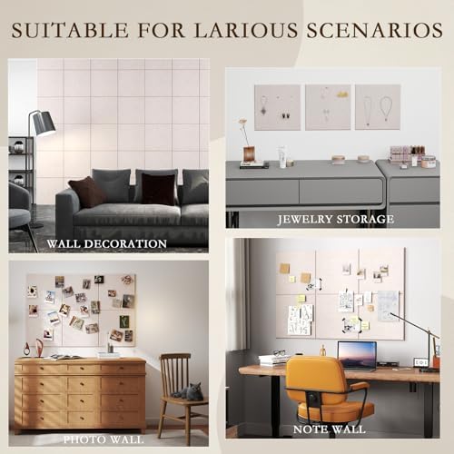 JBER Felt Bulletin Board 36" x 24", 6 Pack Felt Wall Tiles, Light Camel