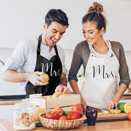 Prazoli His and Her Aprons - Mr and Mrs Couples Engagement, Cute Bridal Shower Gift Anniversary Wedding Registry Items & Decoration, Housewarming Gifts for New Home Newlywed