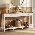 VASAGLE 63 Inche Narrow Console Table with 3 Drawers and Open Storage Shelf | Long Sofa Table, 9.4 x 63 x 29.9, Farmhouse Style, Easy Assembly, Rustic White and Honey Brown, LIRY Collection ULNT148W101