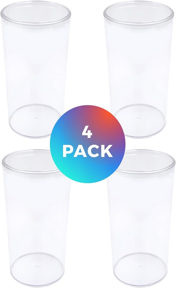 4-Pack Tall Round Clear Acrylic Display Boxes, 4.25x8.5in, BPA-Free | Tall 4.25" round x 8.5" clear display boxes for collectibles, vases, or party favors. BPA-free, made in USA.
