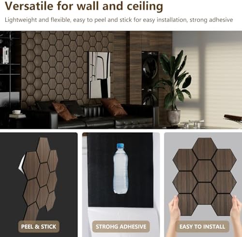 Hexagon Acoustic Wall Panels, Self-Adhesive Sound Absorbing Wall Panel by ARMURO, 4 Pack Covers 19.27 Sq Ft, Peel and Stick Noise Reducing for Home Office Studio Bedroom Wall Decor
