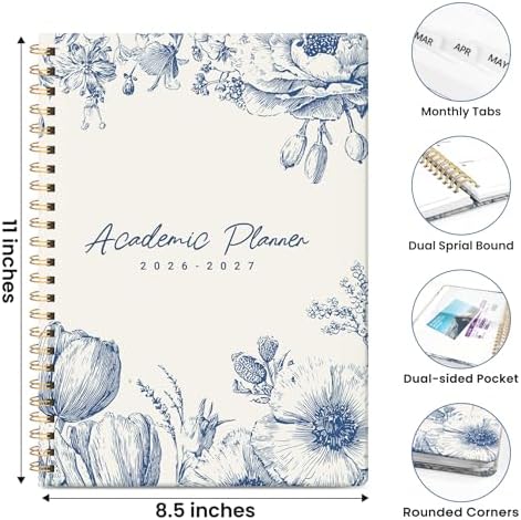 Large Planner 2026-2027, A4 (8.5" x 11") Hardcover Weekly & Monthly Planner July 2026 - June 2027 with Monthly Tabs, Academic Planner for School, Work and Office, Blue Elegance