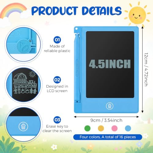 Nezyo 16 Pieces 4.5 Inch Mini LCD Writing Tablet for Kids Electronic Doodle Board Colorful Drawing Tablet Bulk Erasable Writing Pad Reusable Learning Gift for Girls Boys Party Favor(4 Colors)
