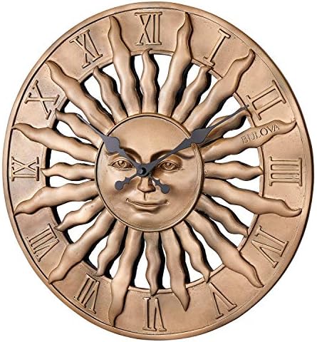 Bulova Sunrise Wall Clock C4860 | 14.3" 3D Sunburst Resin Design with Roman Numerals | Silent Quartz Movement | Battery Operated | Indoor/Outdoor Décor
