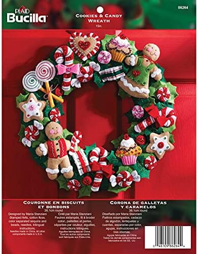 Bucilla Felt Applique Wreath Kit, 15-Inch Round, 86264 Cookies & Candy, Multicolor