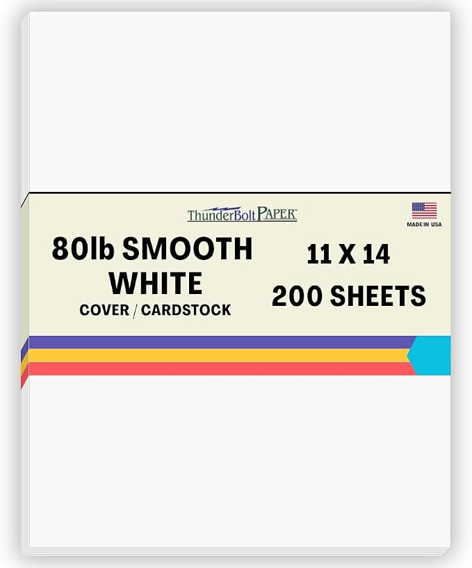 200 Bright White Smooth Card Paper Sheets - 11" X 14" (11X14 Inches) Scrapbook|Picture-Frame Size - 80# (80 lb/pound) Cover Weight - Quality Paper - Smooth Finish