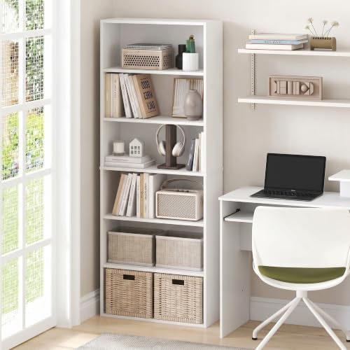 Furinno Jaya 6-Tier Book Shelf, Open Shelf Bookshelf, White
