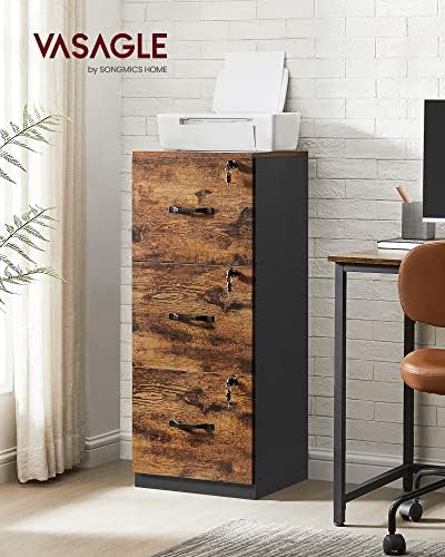 VASAGLE 3 Drawer File Cabinet with Locks, for A4, Letter Sized Documents