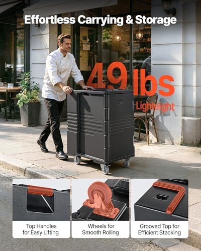 VEVOR Insulated Food Pan Carrier, 127 Qt Non-Electrical Food Warmer, with Swivel Wheel & 304 Stainless Steel Latch, LLDPE Stackable Hot Box, for Various Pan Sizes(NOT Included), Fit Catering BBQ Event