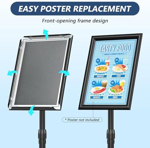 Relx Sign Holder Stand 11*17 inches - Adjustable Floor Standing Sign Holder - Signage Stand with Snap-Open Frame Display for Malls,Schools,Restaurants (black)