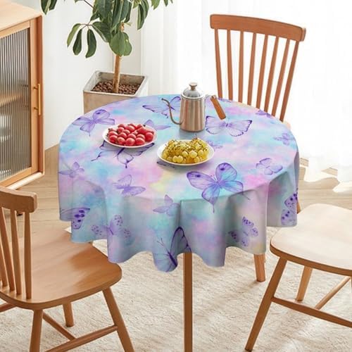 Dreamy Butterfly Tablecloth, Colorful Butterflies Watercolor Blue Purple Print Table Cover for Outdoor Party Picnic Kitchen Dinning Table Decor, 60x60in