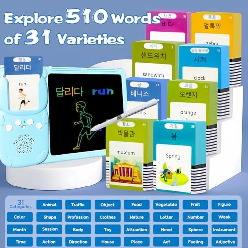 Writing Drawing Tablet with Talking Flash Cards - Korean Blue