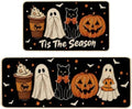 Baccessor Halloween Ghost Kitchen Rugs Set of 2,Tis The Season Spooky Pumpkin Black Cat Mat Rug Indoor Outdoor Low-Profile Non Slip Absorbent Floor Mats for Home Holiday Decor 17x29 and 17x47 Inch