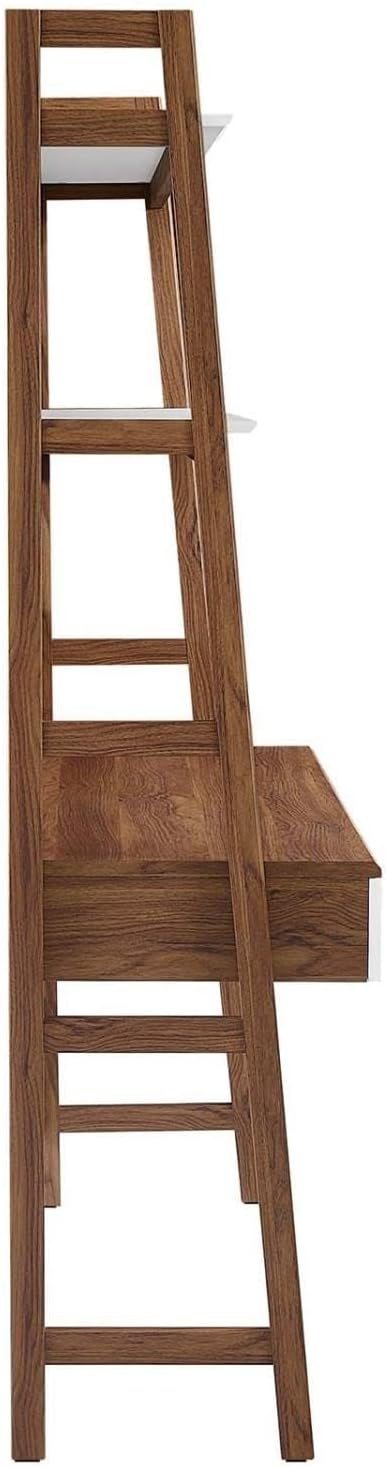 Modway Bixby Home Office Desk with Bookshelf in Walnut White