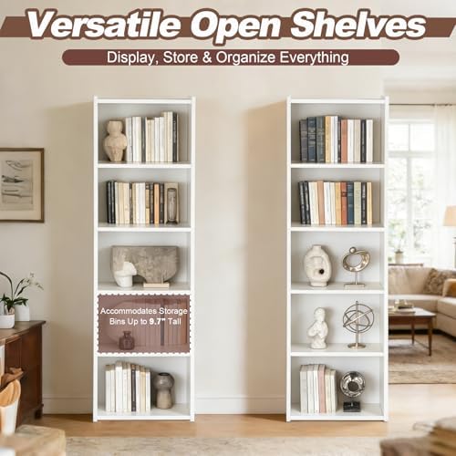 SUPER DEAL 5-Tier Open Shelf Bookcase and Bookshelf, Freestanding Display Storage Shelves Narrow Cube Storage Organizer for Small Spaces Kids Bedroom Living Room Home Office Apartment, 52 Inch, White