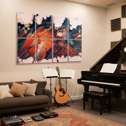 UMIACOUSTICS 8 Pcs 0.7Inch Thick Art Acoustic Panels, Total 47.2” x 31.5” Decorative Sound Absorbing Art Panels, Acoustical Wall Panels for Home, Office, Hotel, Orange-Light Leaping-Cloud