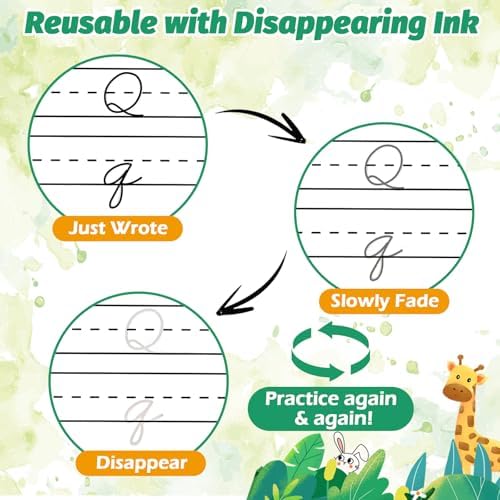 4-Pack Reusable Grooved Cursive Handwriting Workbooks with Disappearing Ink